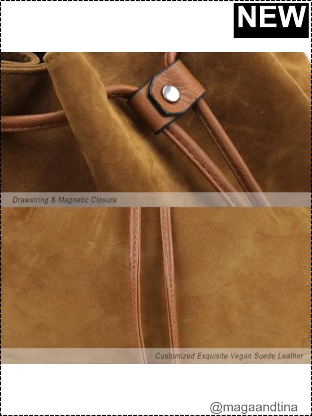 Vegan Suede Leather Bucket Bag for Women Slouchy Shoulder Purse with 2 Straps